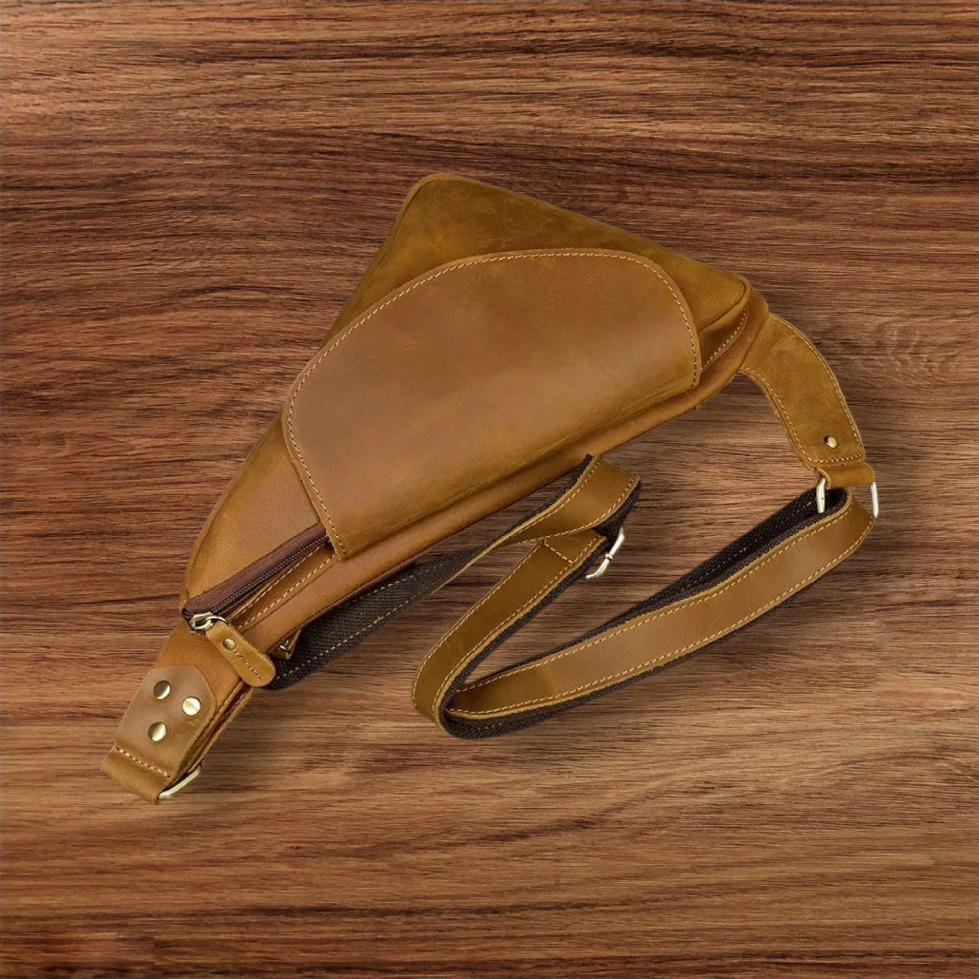 Leather Chest Bag for Men – Genuine Leather Crossbody Sling Backpack, Retro Single Shoulder Bag