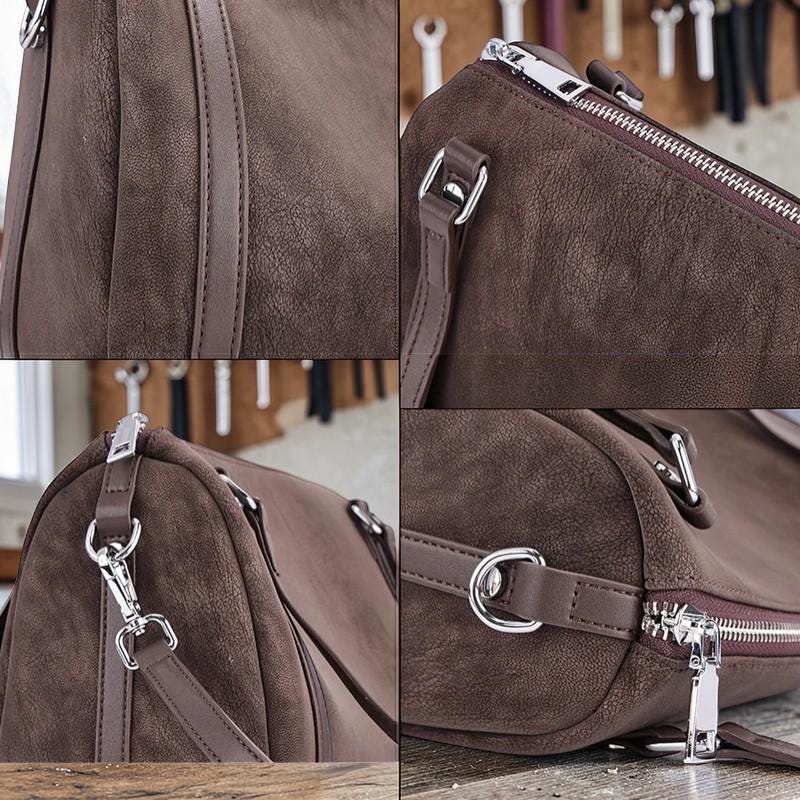 Genuine Suede Leather Shoulder Bag for Women – Vintage Cowhide Crossbody Boston Purse