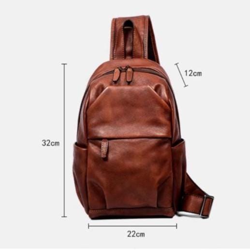 Men’s Genuine Leather Chest Bag – Vintage Sling Backpack, Crossbody Backpack, Large Capacity Cowhide Shoulder Bag for Travel