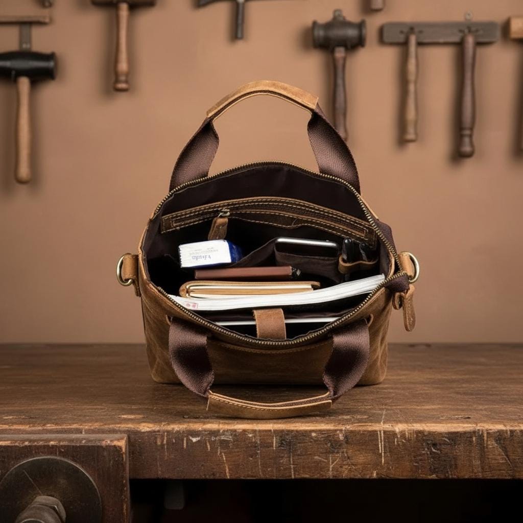 Men’s Crazy Horse Leather Tote Bag – Genuine Leather Laptop Shoulder Bag, Vintage Handmade Crossbody Business Briefcase