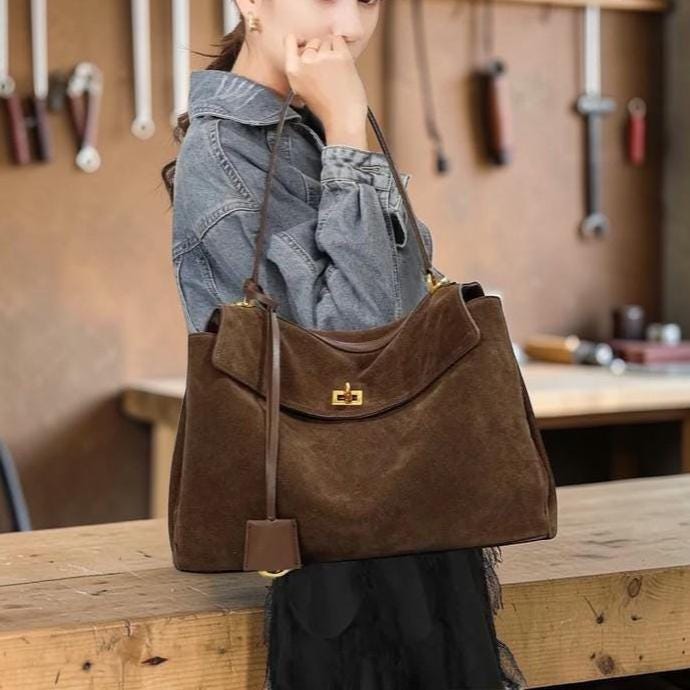 Rodeo Genuine Leather Tote Bag for Women – Large Capacity Frosted Cowhide Shoulder Handbag