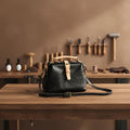 Genuine Leather Doctor Bag for Women, Vintage Handmade Cowhide Handbag, Retro Structured Shoulder Purse