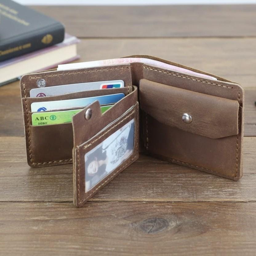 Crazy Horse Leather Men's Wallet with Money Clip, Vintage Genuine Leather Bifold Wallet, Slim Men Wallet, Minimalist Leather Wallet