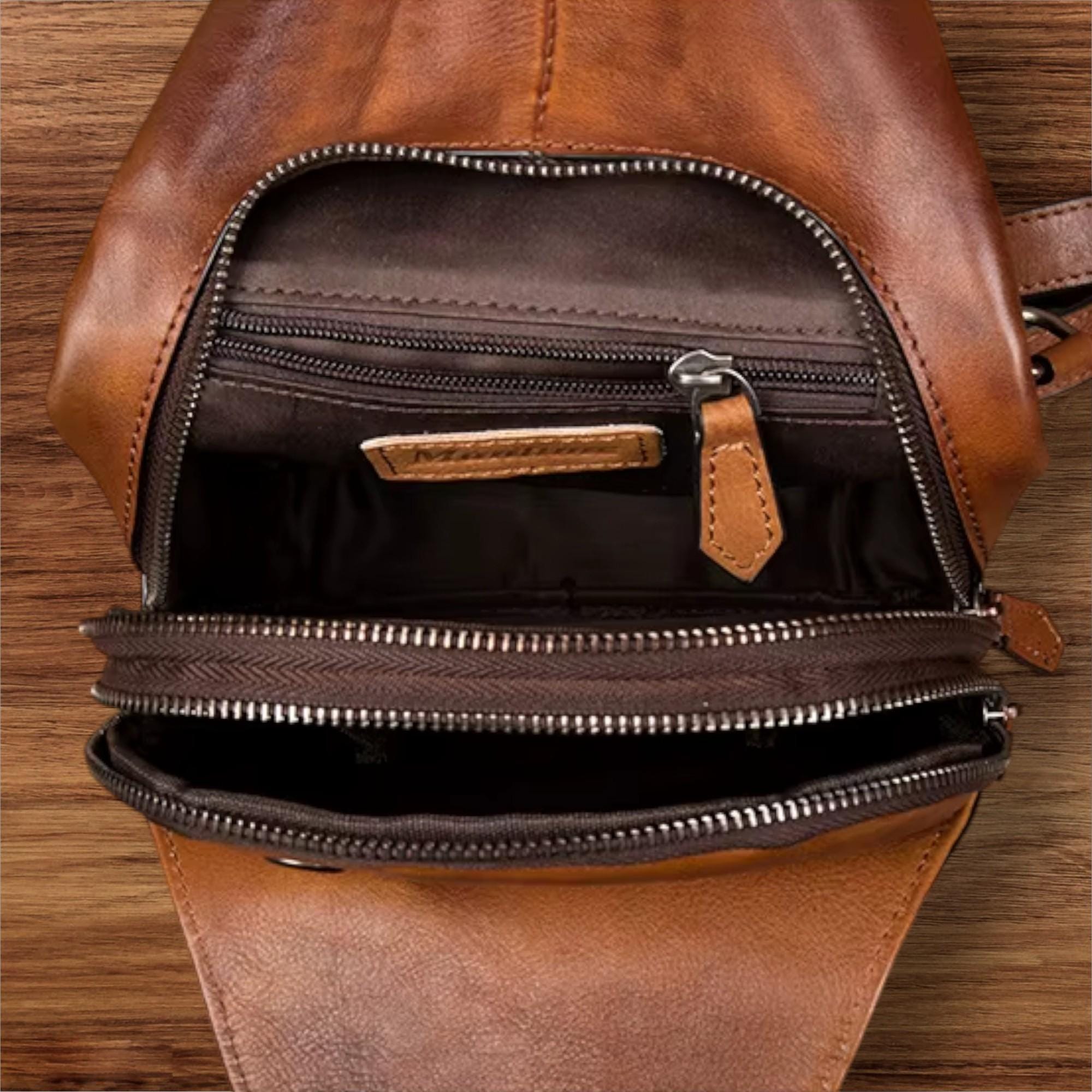 Vintage Genuine Leather Chest Bag for Men, Brown Crossbody Sling Bag, Retro Shoulder Backpack, Travel Cycling Body Bag