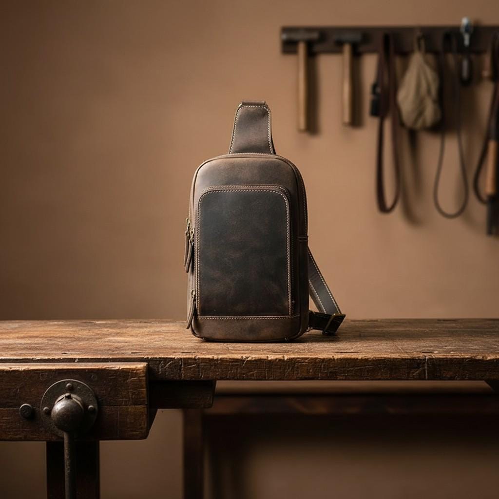 Genuine Leather Chest Bag Men, Crazy Horse Leather Sling Bag, Vintage Crossbody Bag, Mens Shoulder Bag, Travel EDC Pack