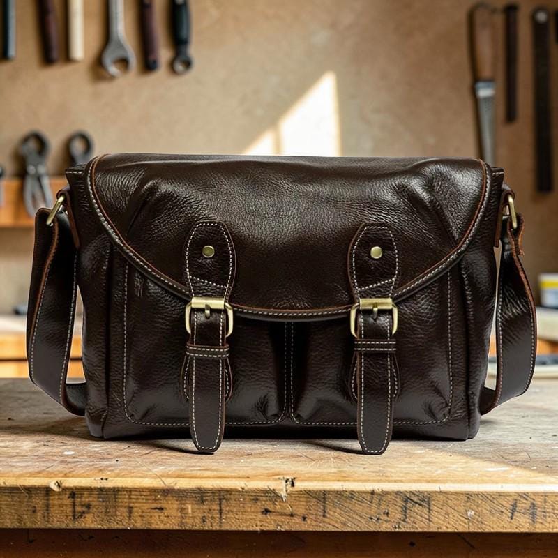 Leather Messenger Bag for Men, Large Capacity Shoulder Bag, Genuine Leather Satchel, Vintage Crossbody Bag, Commuter Work Bag, Gift for Him