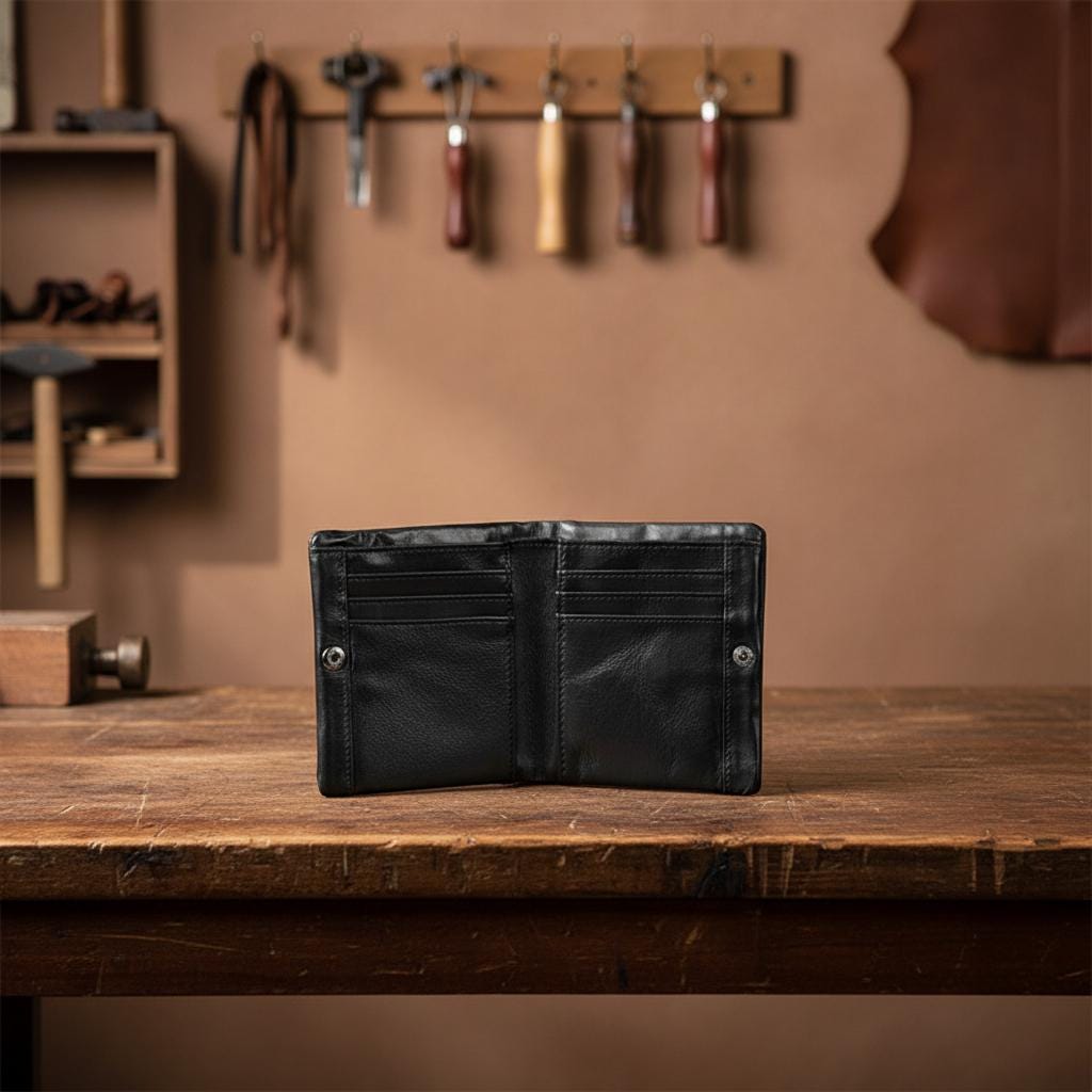 Leather Short Bifold Wallet for Men, Crazy Horse Cowhide Card Holder, Vintage Minimalist Slim Wallet, Handmade Style Gift for Him