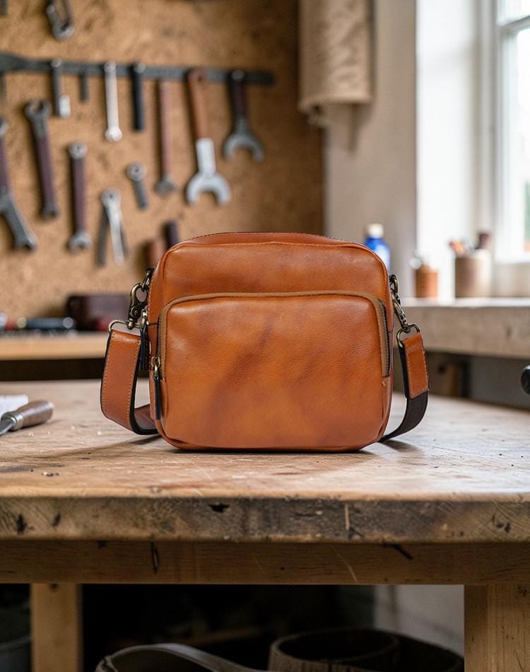 Men's Genuine Leather Crossbody Bag – Small Shoulder Messenger Bag, First Layer Cowhide Phone Bag, Vintage Everyday Travel Purse