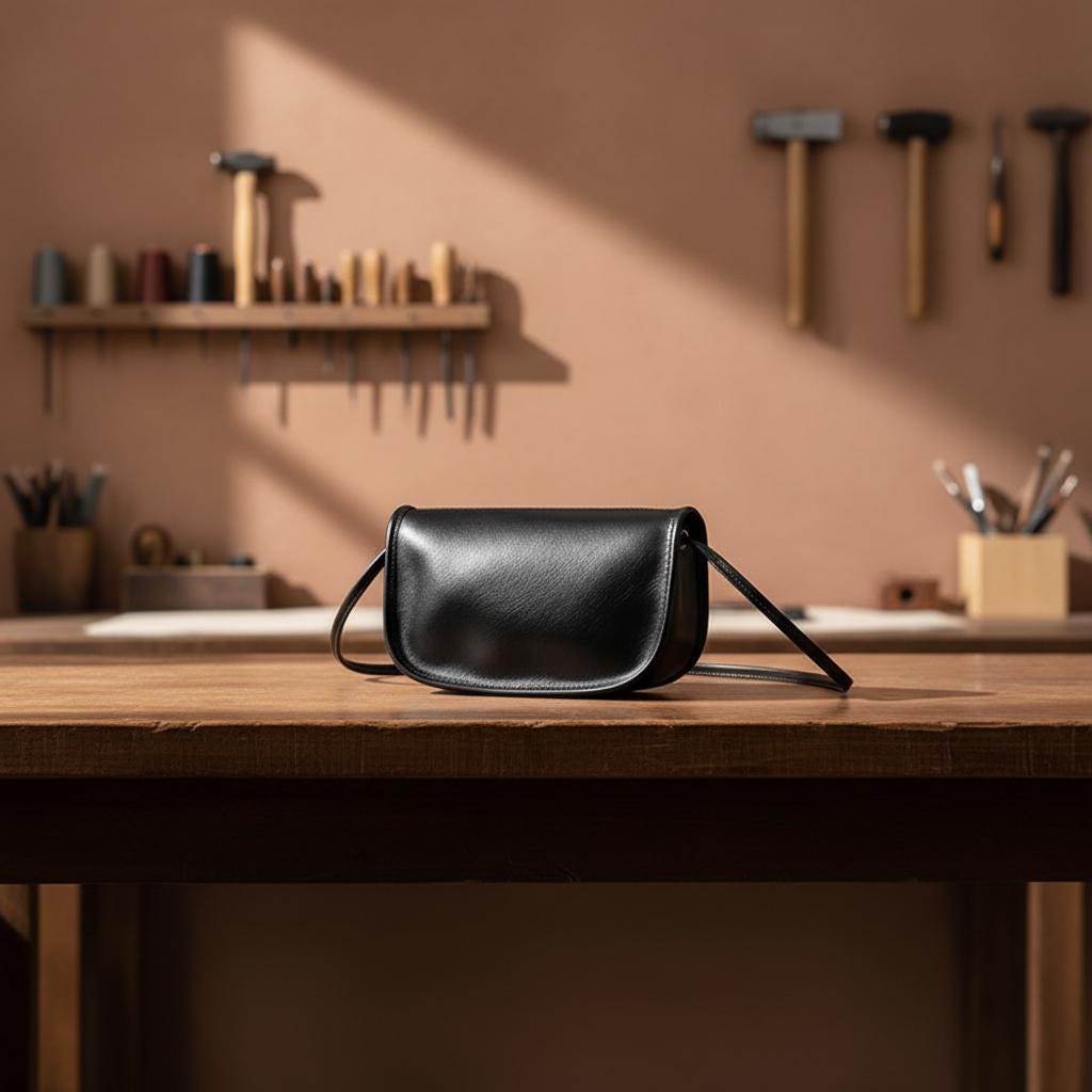 Slim Vintage Leather Shoulder Bag – Genuine Cowhide Underarm Purse with Minimal Zipper Design for Women