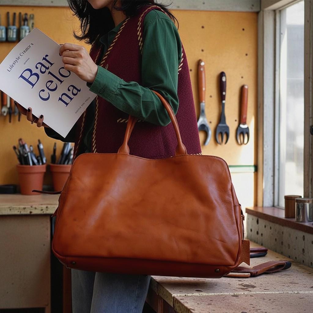 Large Genuine Leather Laptop Tote Bag for Women – Vintage Cowhide Shoulder Handbag Business Travel Weekender