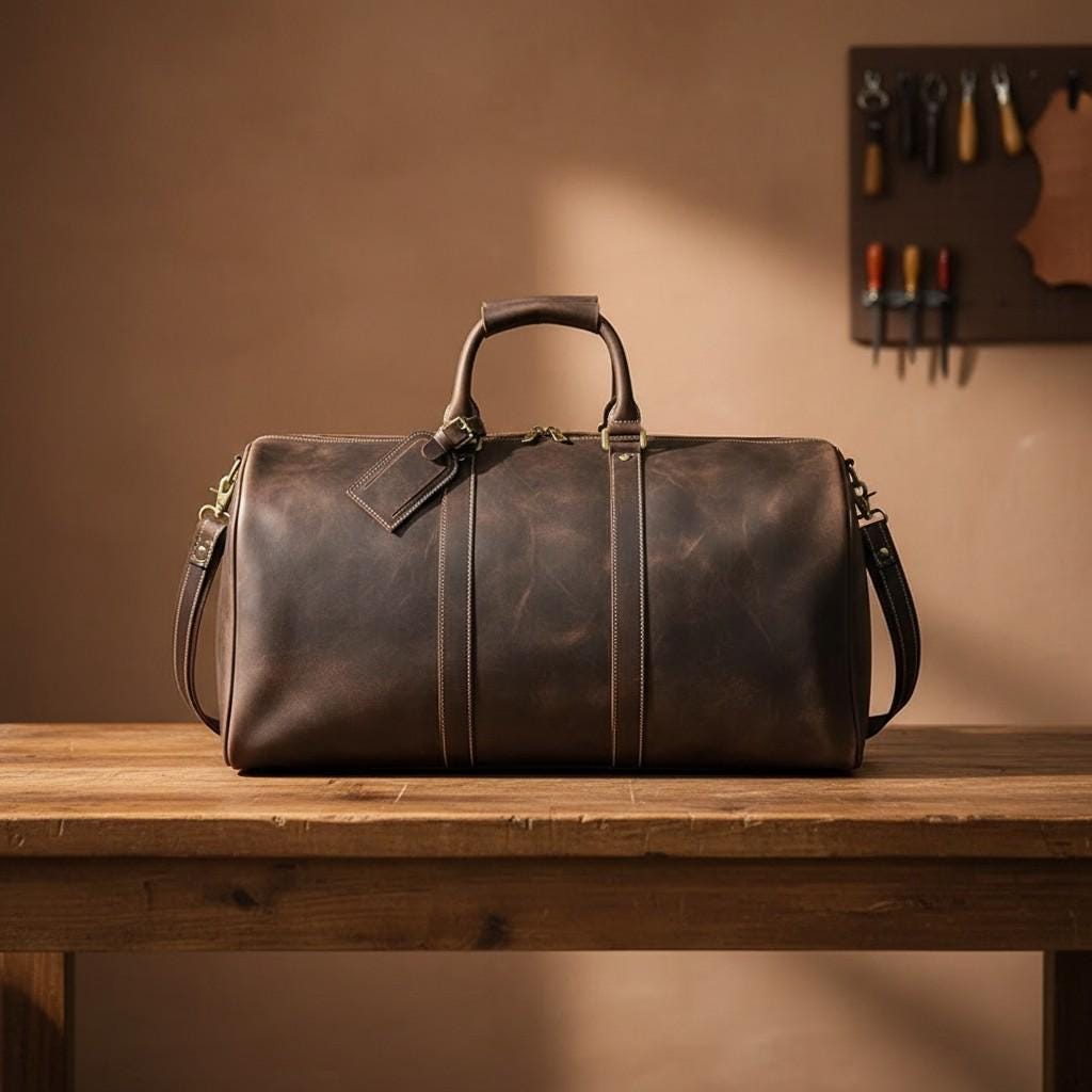 Leather Weekender Bag – Vintage Travel Duffle Bag, Mens Carry On Leather Bag, Overnight Bag with Shoe Compartment, Large Gym Travel Bag