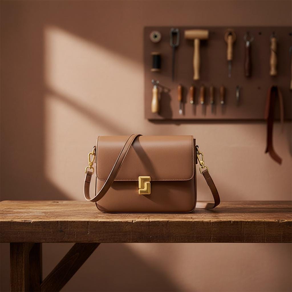 Genuine Leather Shoulder Bag, Cowhide Square Crossbody Purse with Gold Lock