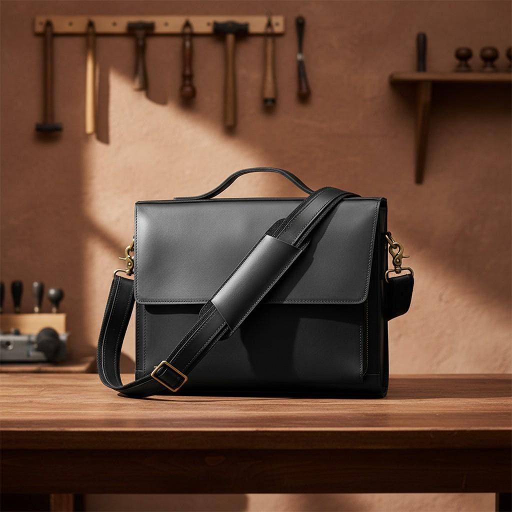 Unisex Genuine Leather Briefcase 14'' Laptop Bag – Brown Business Messenger Shoulder Bag for Work & Office