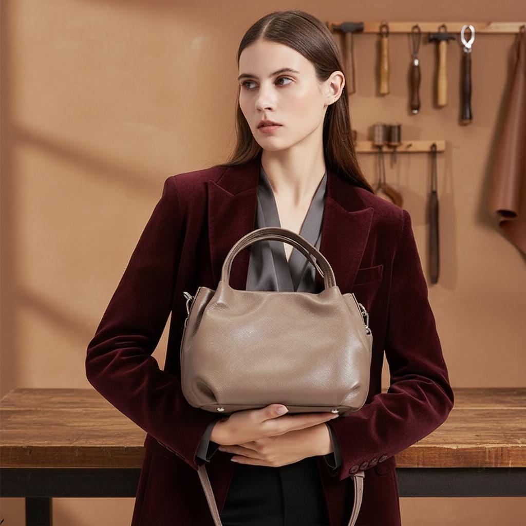 Large Genuine Cow Leather Tote Bag for Women, Soft Shoulder Crossbody Satchel, Everyday Designer Handbag