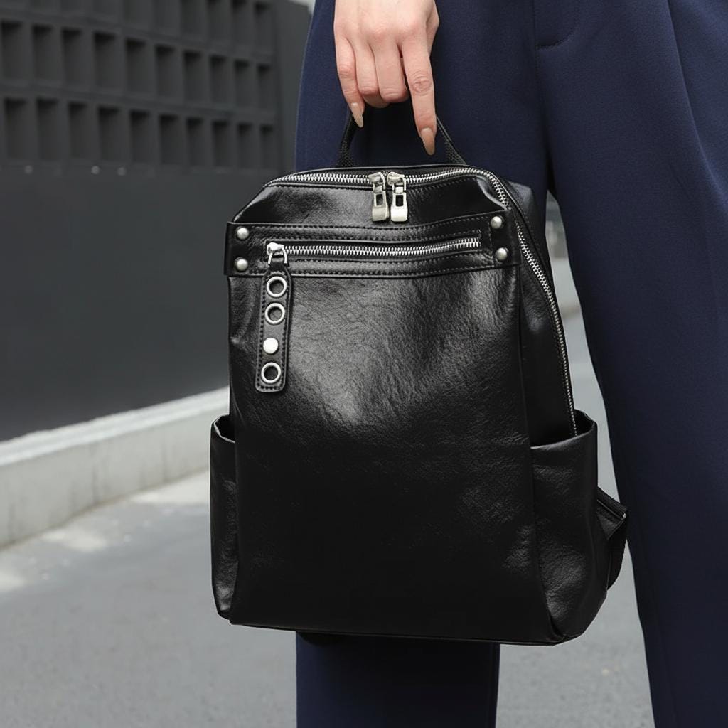 Genuine Leather Backpack for Women, Brown Cowhide Fashion Rucksack, Large Capacity Everyday Travel Bag