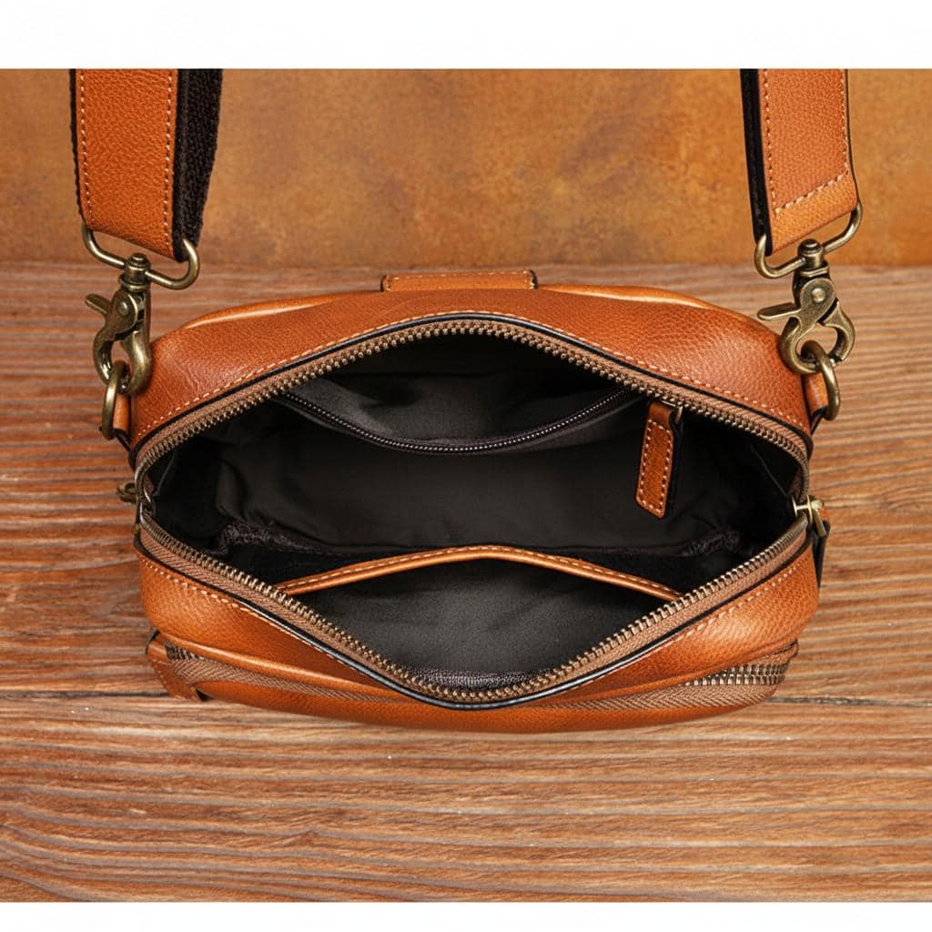Men's Genuine Leather Crossbody Bag – Small Shoulder Messenger Bag, First Layer Cowhide Phone Bag, Vintage Everyday Travel Purse