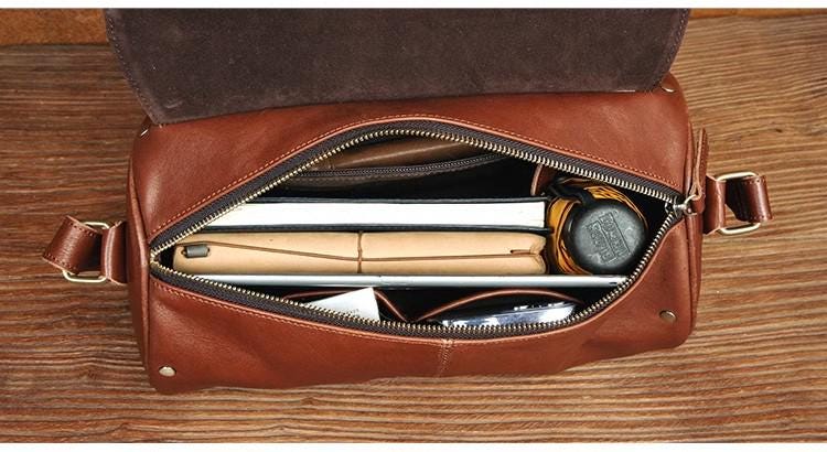 Leather Sling Bag for Men, Vintage Crossbody Backpack, Genuine Leather Chest Bag, Casual Travel Daypack, Motorcycle Bag
