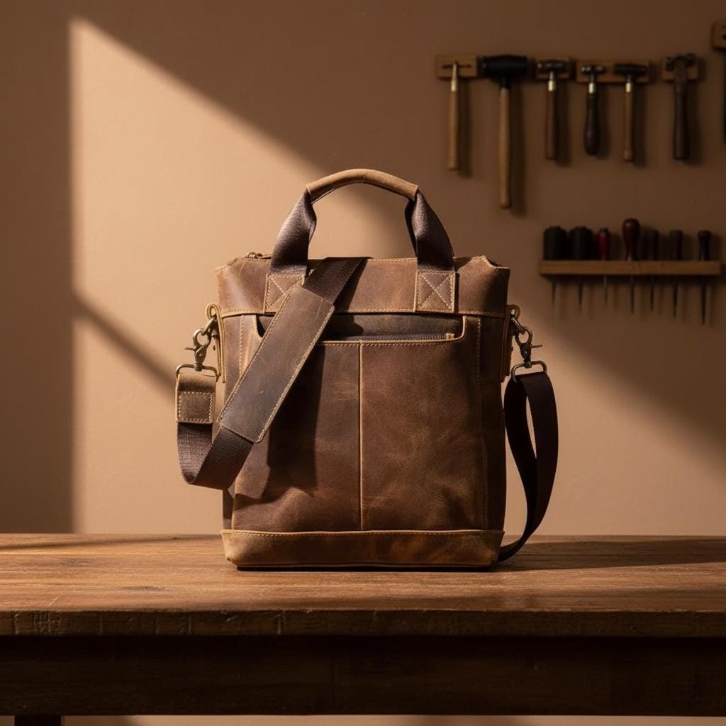 Men’s Crazy Horse Leather Tote Bag – Genuine Leather Laptop Shoulder Bag, Vintage Handmade Crossbody Business Briefcase