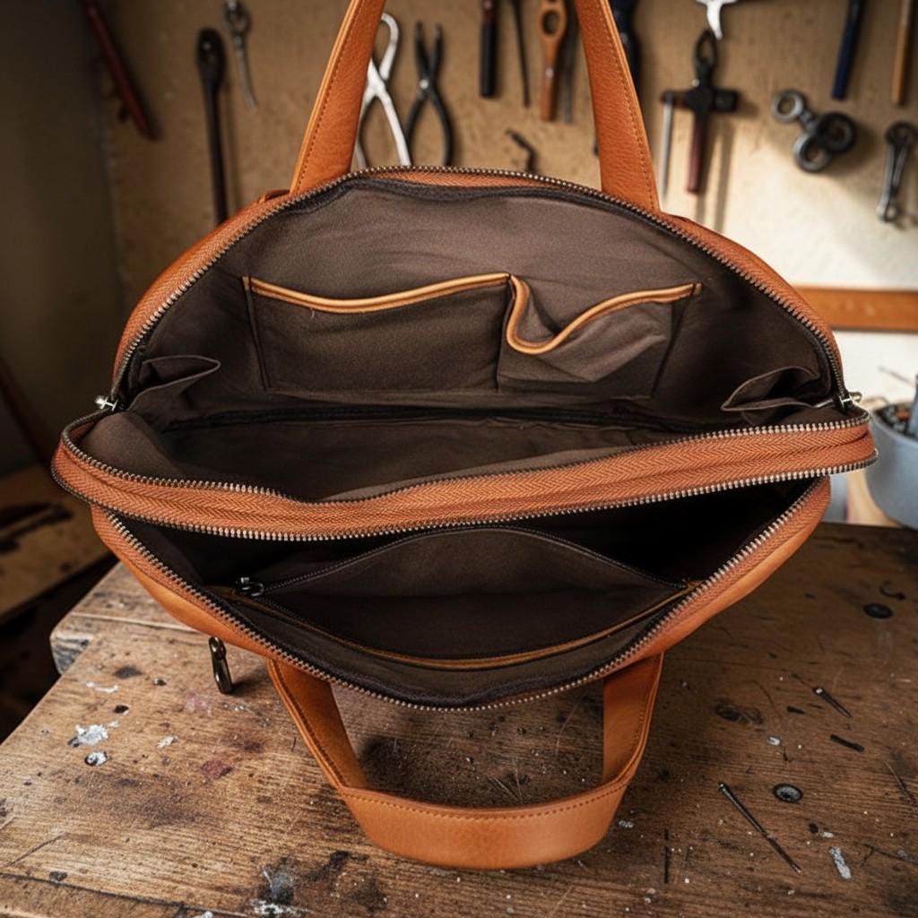 Leather Briefcase for Men, Vegetable Tanned Laptop Bag, Genuine Leather Business Bag, Professional Work Satchel, Vintage Office Attache
