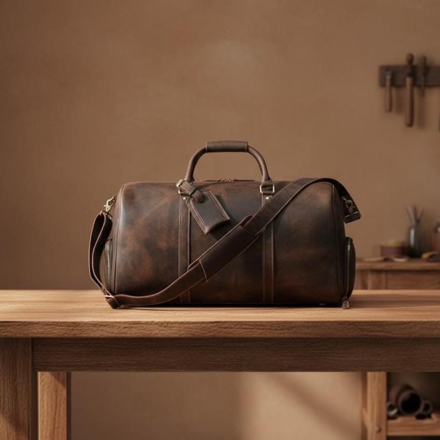 Leather Weekender Bag – Vintage Travel Duffle Bag, Mens Carry On Leather Bag, Overnight Bag with Shoe Compartment, Large Gym Travel Bag