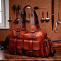 Large Leather Travel Bag for Men, Genuine Leather Weekender Bag, Burgundy Business Handbag, Men's Overnight Bag, Vintage Shoulder Bag