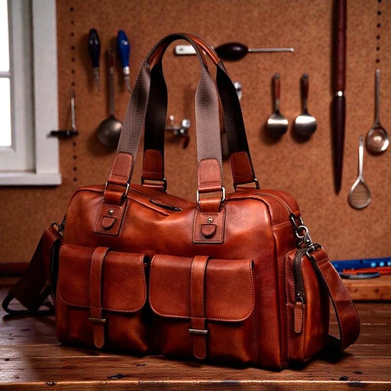 Large Leather Travel Bag for Men, Genuine Leather Weekender Bag, Burgundy Business Handbag, Men's Overnight Bag, Vintage Shoulder Bag