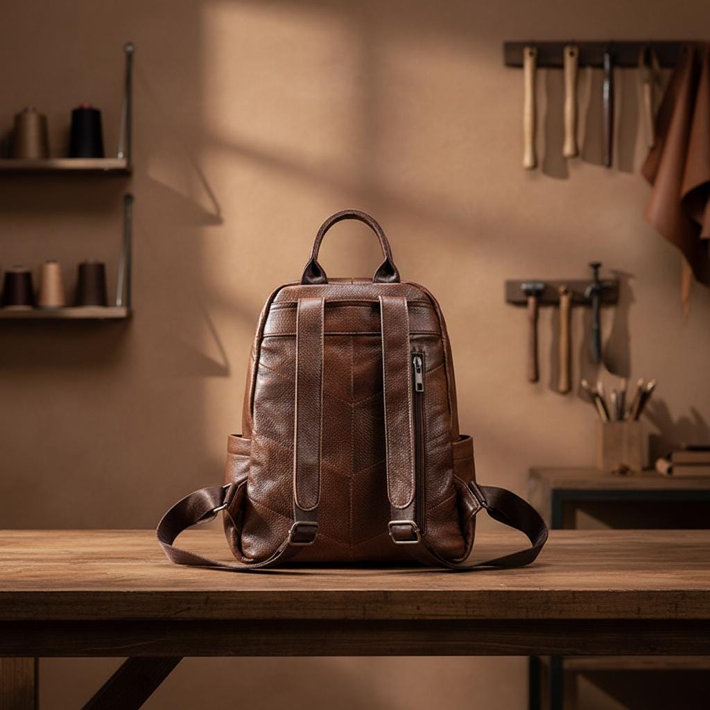 Genuine Leather Backpack for Women, Brown Cowhide Travel Rucksack, Soft Casual Everyday Bag