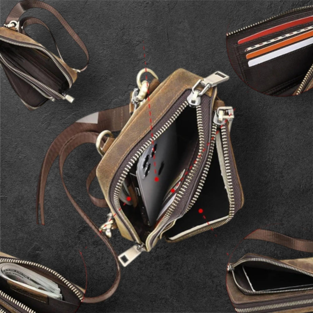 Leather Men's Crossbody Bag, Vintage Small Phone Shoulder Bag, Genuine Cowhide Waist Pack