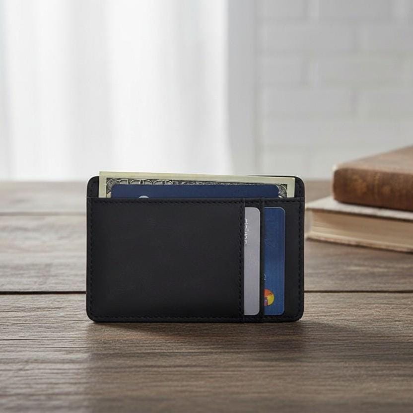 Vegan Leather Slim Card Holder Wallet, Ultra Thin Minimalist Credit Card Case for Men Women, Small Brown Pocket Wallet
