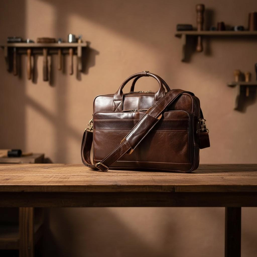 Vintage Genuine Leather Laptop Briefcase 15.6" Mens Business Bag, Retro Cowhide Crazy Horse Leather Office Shoulder Messenger Bag