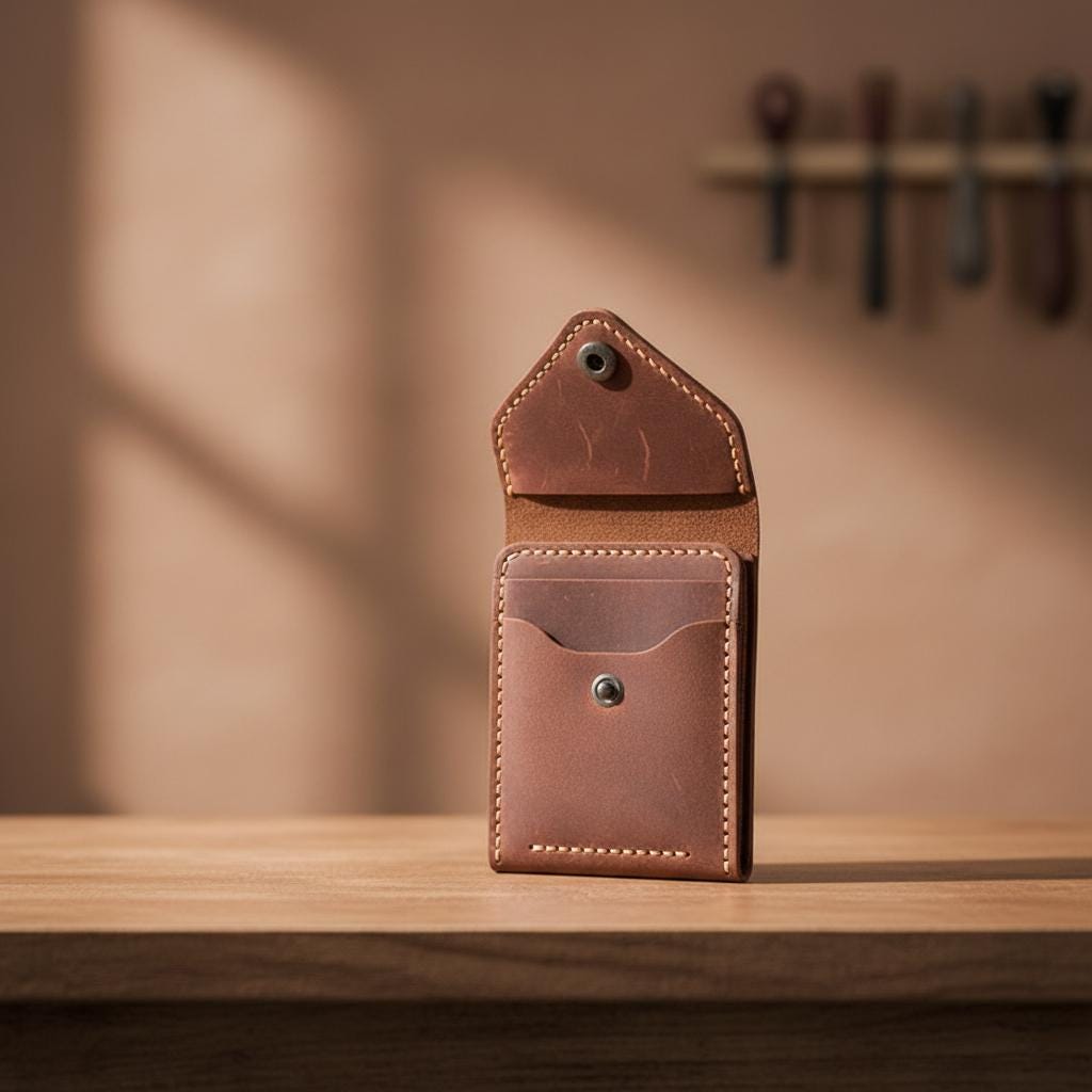 Leather Card Holder Wallet – Handmade Genuine Cowhide ID & Credit Card Case with Snap Closure, Slim Unisex Wallet