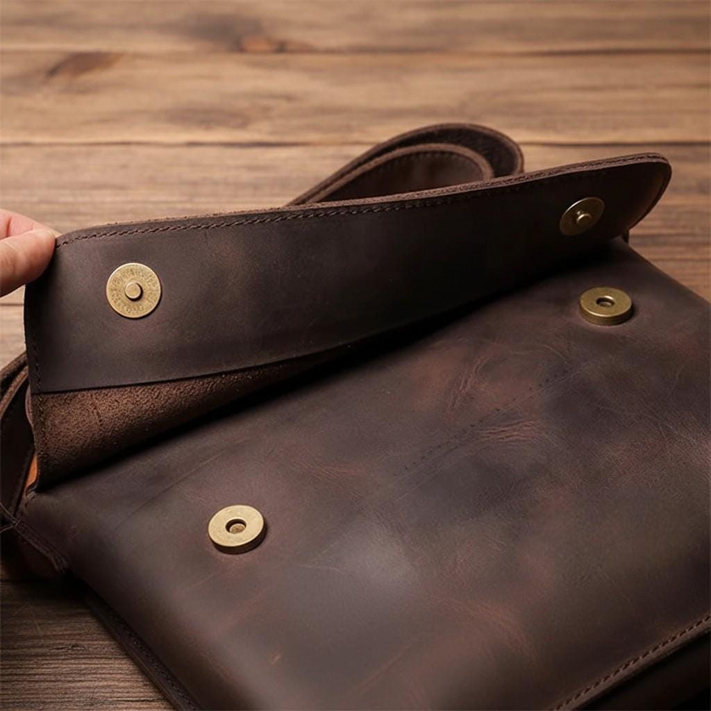 Leather Crossbody Bag for Men – Brown Vintage Cowhide Shoulder Satchel for 7.9" iPad & Everyday Carry