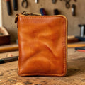Handmade Vertical Leather Wallet, Unisex Short Wallet, Top Grain Cowhide Purse, Minimalist Retro Wallet, Slim Pocket Wallet