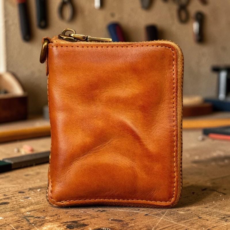 Handmade Vertical Leather Wallet, Unisex Short Wallet, Top Grain Cowhide Purse, Minimalist Retro Wallet, Slim Pocket Wallet