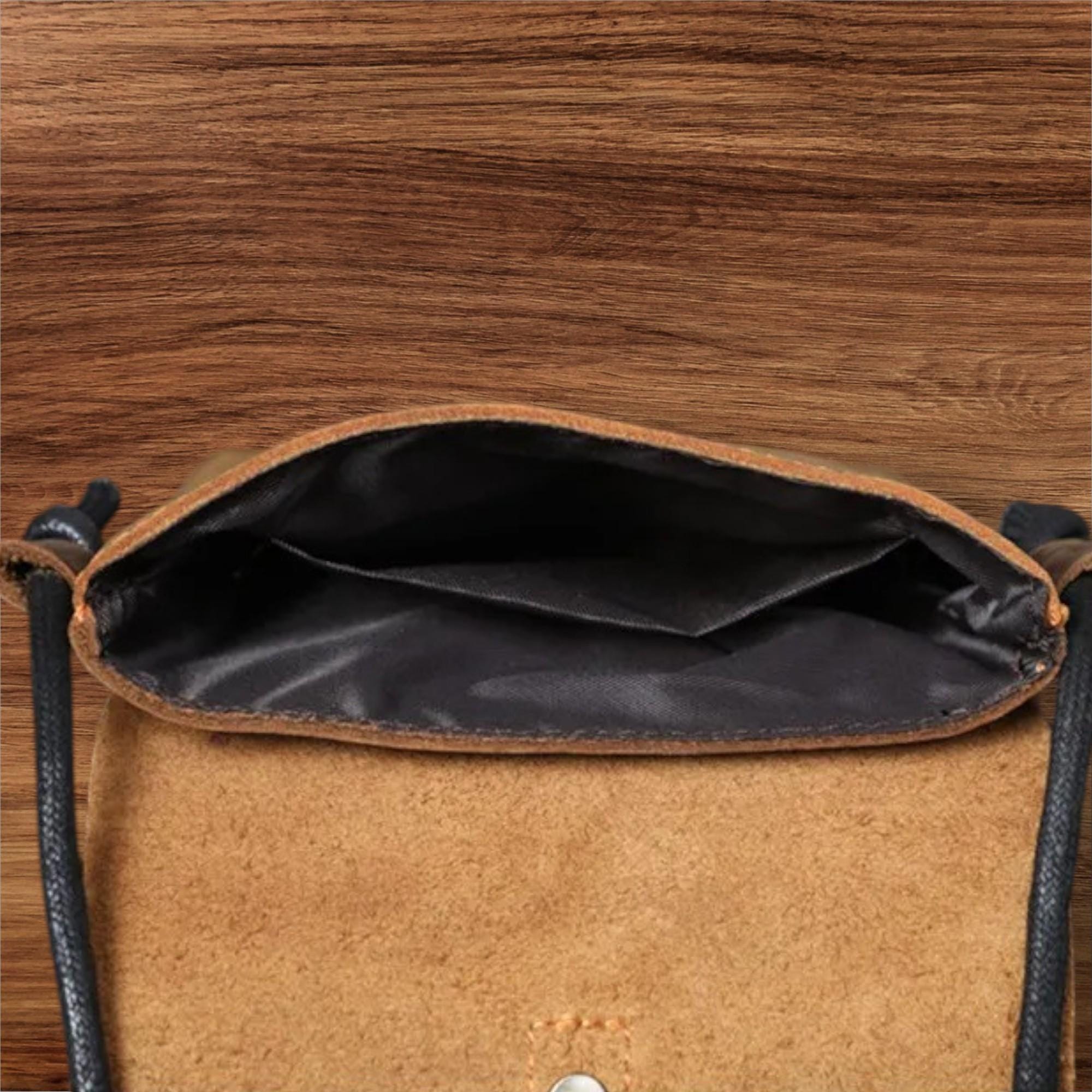 Vintage Crazy Horse Leather Mini Crossbody Bag for Men – Genuine Cowhide Small Shoulder Phone Messenger Bag Brown