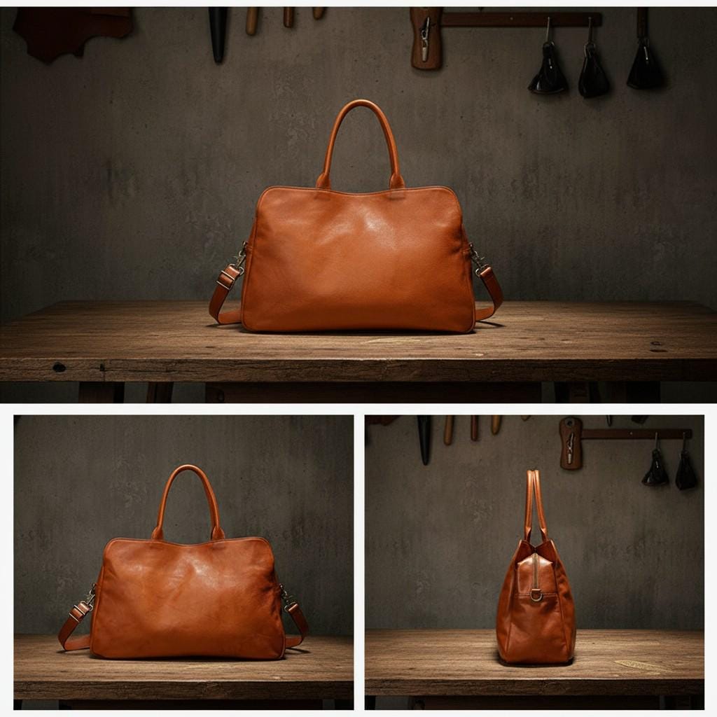 Large Genuine Leather Laptop Tote Bag for Women – Vintage Cowhide Shoulder Handbag Business Travel Weekender