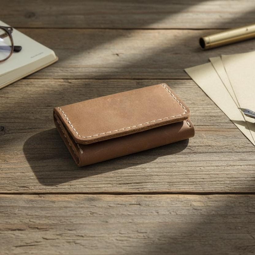 Handmade Genuine Leather Card Holder Wallet – Vintage Cowhide Mini Wallet for Men & Women