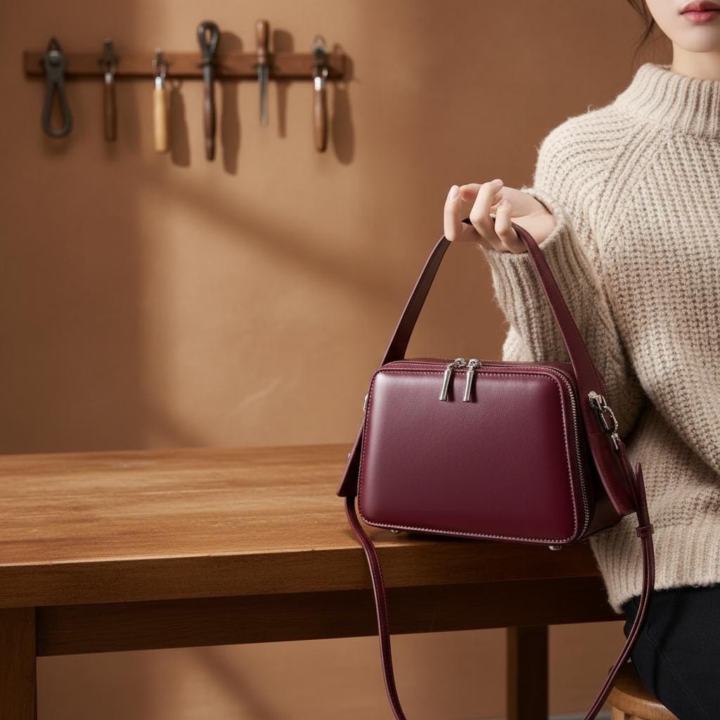 Elegant Underarm Leather Shoulder Bag – Genuine Cowhide Vintage Handbag with Structured Zip Design for Women