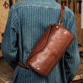 Leather Sling Bag for Men, Vintage Crossbody Backpack, Genuine Leather Chest Bag, Casual Travel Daypack, Motorcycle Bag