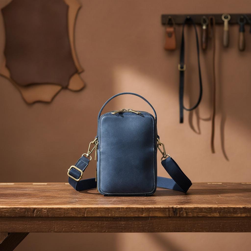 Leather Men's Crossbody Bag, Vintage Small Shoulder Phone Bag, Designer Cowhide Casual Satchel