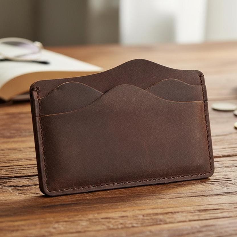Vintage Crazy Horse Leather Card Holder – Genuine Cowhide Slim Wallet for Men & Women – Minimalist Business Card Case