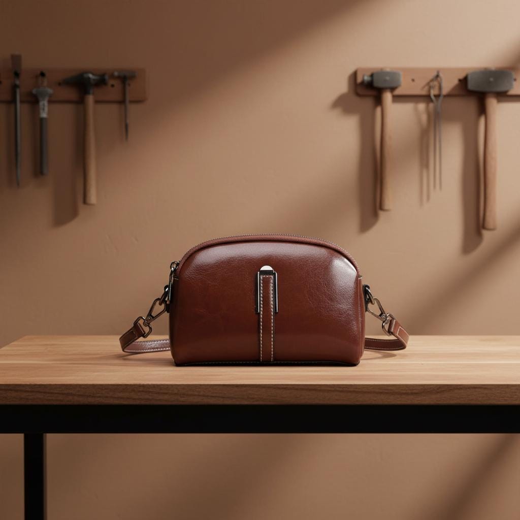 Classic Leather Crossbody Satchel – Genuine Cowhide Shoulder Bag with Zipper Closure, Everyday Vintage Purse for Women