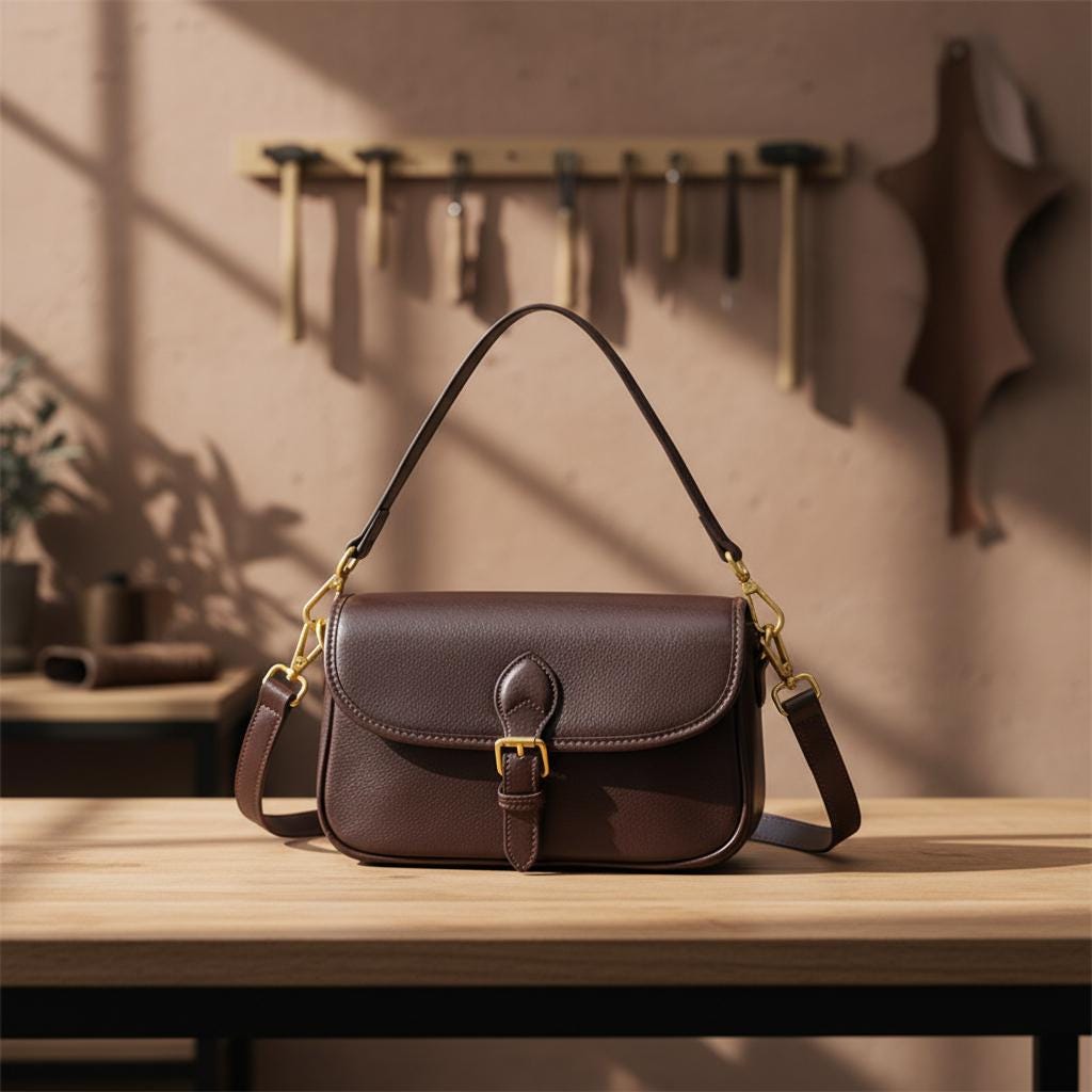 Structured Vintage Leather Messenger Bag – Genuine Cowhide Mini Shoulder Satchel for Women, Classic Crossbody Purse
