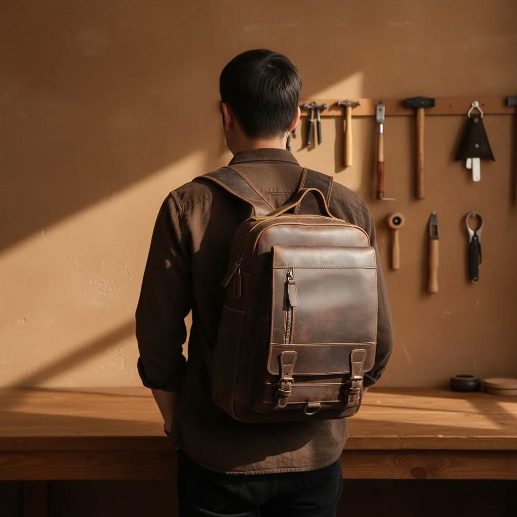Genuine Leather Laptop Backpack 15.6" – Dark Brown Crazy Horse Vintage Work & Travel Rucksack