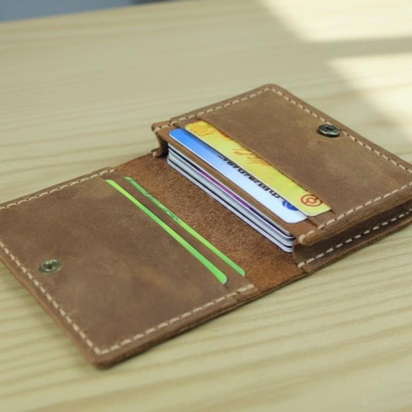 Genuine Leather Men Card Wallet, Crazy Horse Leather Slim Bifold Wallet, Vintage Minimalist Credit Card Holder