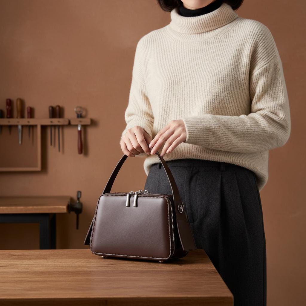 Elegant Underarm Leather Shoulder Bag – Genuine Cowhide Vintage Handbag with Structured Zip Design for Women