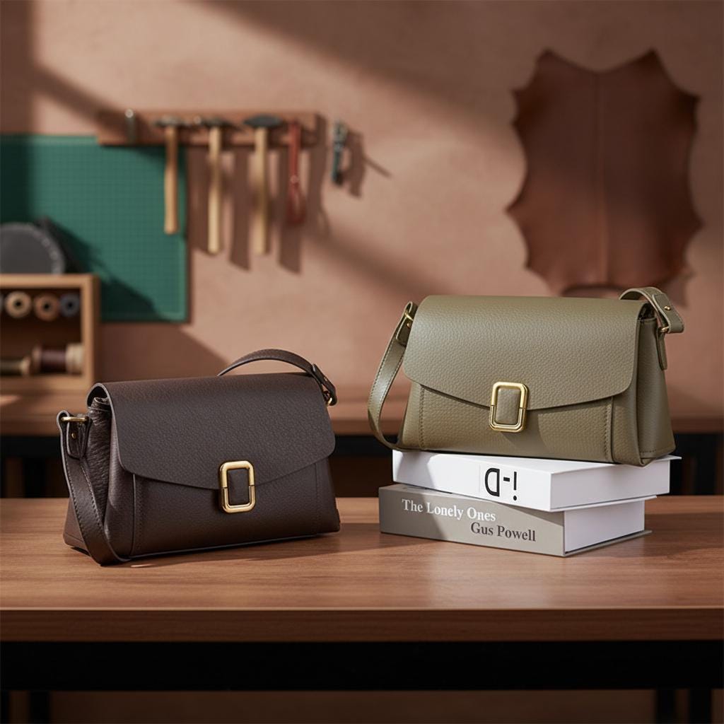 Genuine Cow Leather Shoulder Bag for Women, Soft Casual Crossbody Satchel with Zipper Closure