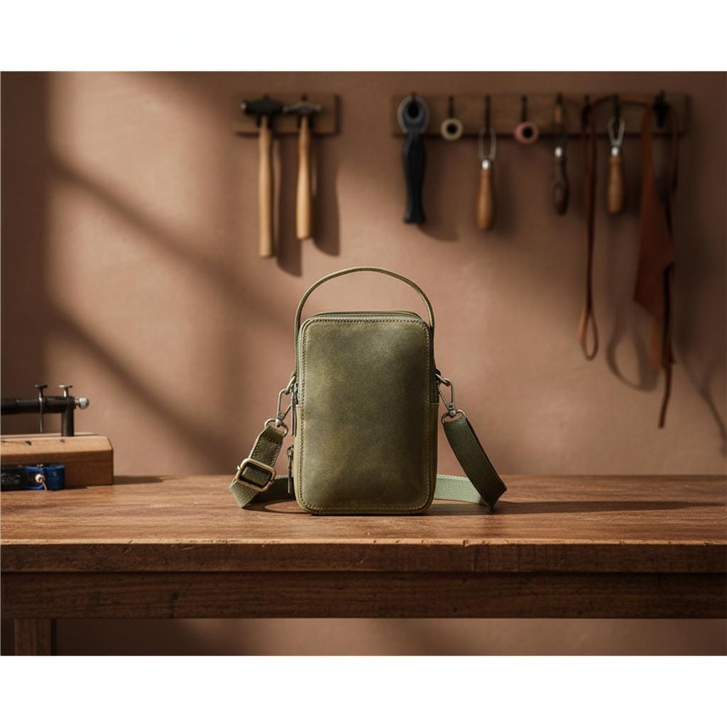 Leather Men's Crossbody Bag, Vintage Small Shoulder Phone Bag, Designer Cowhide Casual Satchel