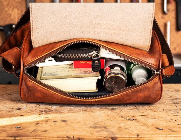 Vegetable Tanned Leather Cylinder Bag, Round Crossbody Satchel for Men and Women, Distressed Leather Drum Bag, Unisex Vintage Shoulder Bag