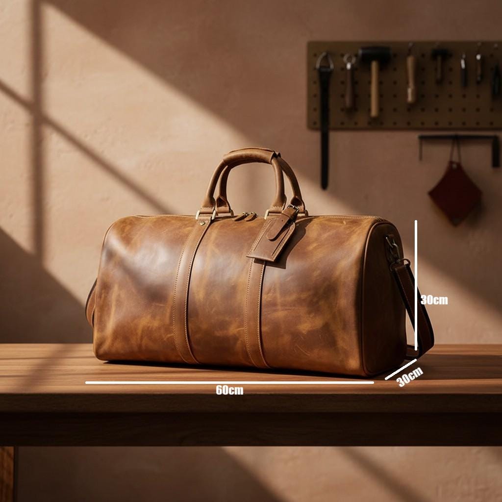 Leather Weekender Bag – Vintage Travel Duffle Bag, Mens Carry On Leather Bag, Overnight Bag with Shoe Compartment, Large Gym Travel Bag